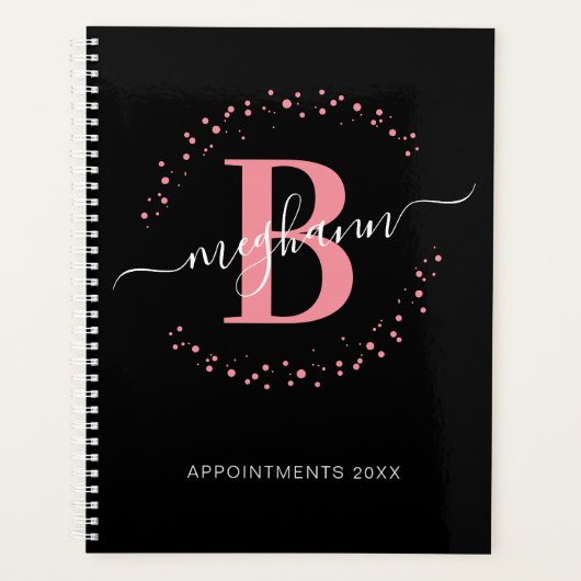 Fille moderne rose noir Script Monogramme (Devant)
