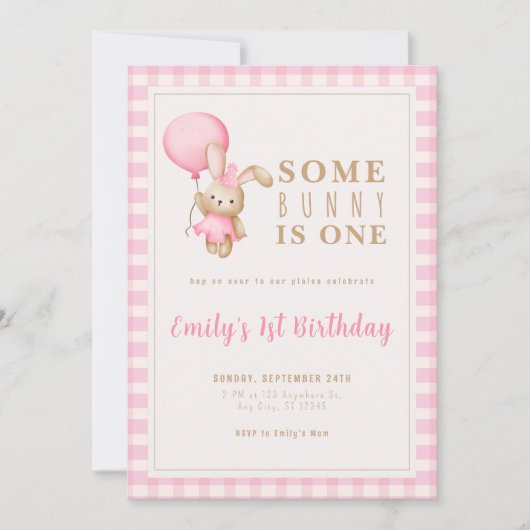 Fille modifiable 1er anniversaire rose Invitation (Devant)