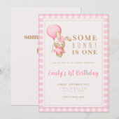 Fille modifiable 1er anniversaire rose Invitation (Devant / Derrière)