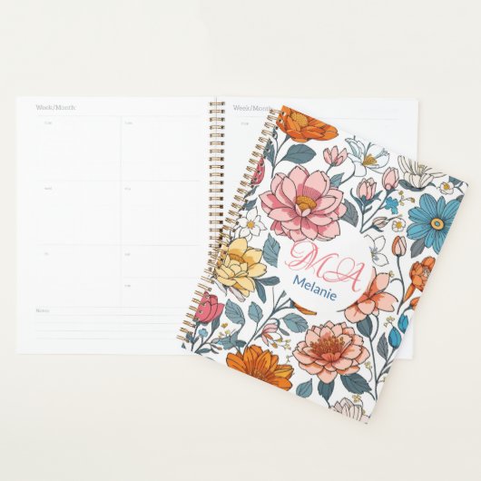 Fille Monogramme Motif Floral Nom personnalisé (Devant avec enveloppe)