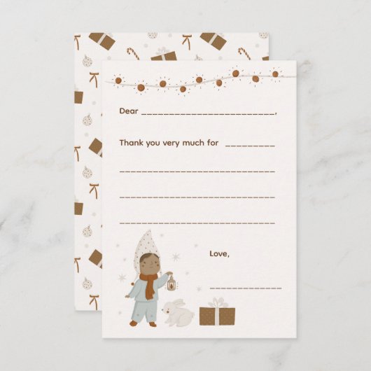 Fille Noël Merci note, remplir la carte (Devant / Derrière)