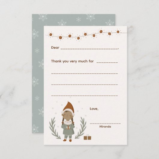 Fille Noël Merci note, remplir la carte (Devant / Derrière)