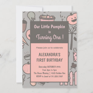 Fille Notre Petit Citrouille a un An Invitations