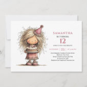 Fille originale Invitation Anniversaire Rose Pouss (Devant)