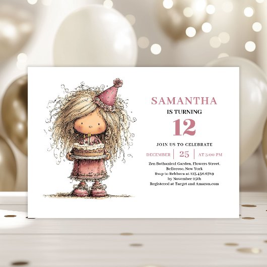 Fille originale Invitation Anniversaire Rose Pouss