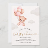 Fille Ours avec ballons Baby shower Invitation (Devant)