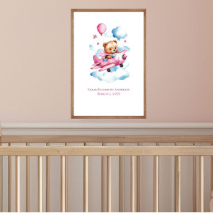 Fille ours bébé avion de nurserie décoration mural