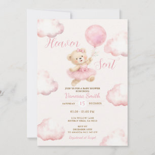 Fille Ourson Rose Invitation Baby Shower Nuage Cie