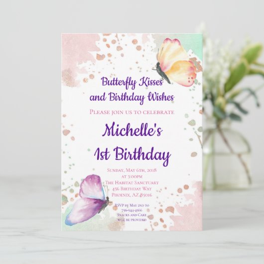 Fille papillon première invitation anniversaire (Debout devant)