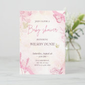 Fille papillon rose Floral Invitation Baby shower (Debout devant)