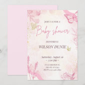 Fille papillon rose Floral Invitation Baby shower (Devant / Derrière)