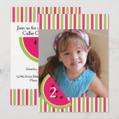 Fille pastèque Invitation Anniversaire Vert rose (Devant / Derrière)