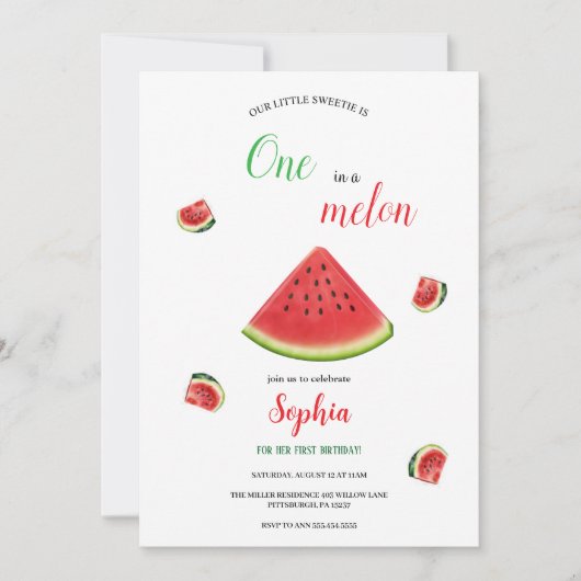 fille pastèque invitation d'anniversaire (Devant)