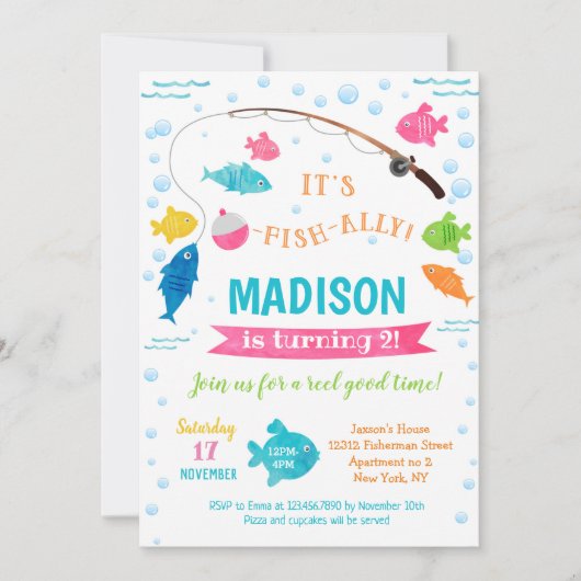 Fille Pêche Invitations Anniversaire 2e 3e 4e (Devant)