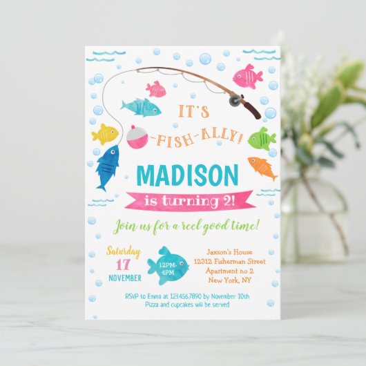 Fille Pêche Invitations Anniversaire 2e 3e 4e (Debout devant)