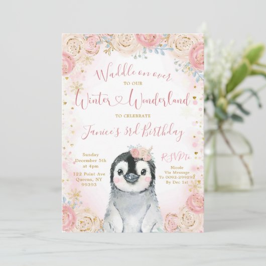 Fille Penguin Hiver Flocon de neige Invitation Ann (Debout devant)