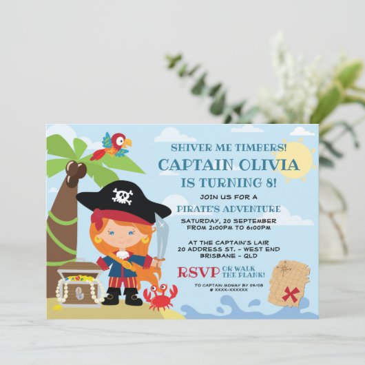Fille Pirate Fête Invitations Anniversaire (Debout devant)
