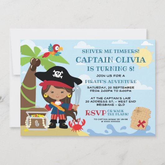 Fille Pirate Fête Invitations Anniversaire (Devant)