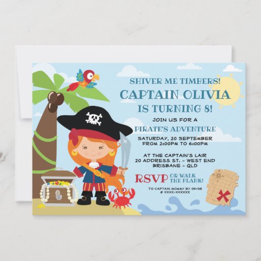 Fille Pirate Fête Invitations Anniversaire (Devant)