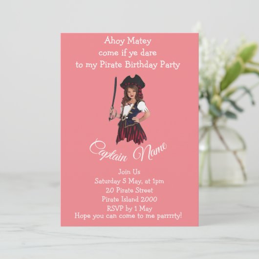 Fille Pirate PINK Thème Invitation (Debout devant)