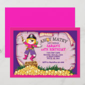 Fille Pirate trésor coffre Anniversaire Invitation (Devant / Derrière)