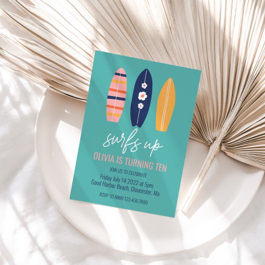 Fille Planche de Surf Surfs Up Invitation fête d'a