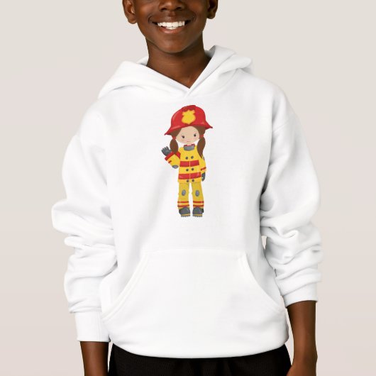 Fille pompier, Pompière femme, Cheveux Brown (Devant)