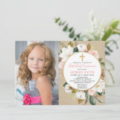Fille première communion photo invitation rustique (Debout devant)