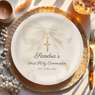 Fille Première Sainte Communion Nœud Assiette en P