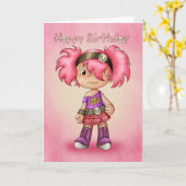 Fille punk moderne de carte d'anniversaire - (Fleur jaune)