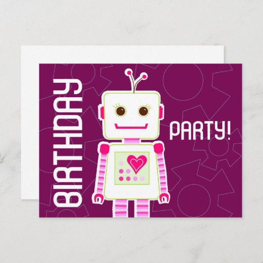 Fille Robot fête d'anniversaire, invitation par ca (Devant / Derrière)