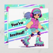 Fille Roller Patinage Anniversaire Invitation (Devant / Derrière)