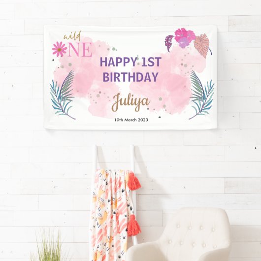 fille rose 1er anniversaire Bannière (En situation)
