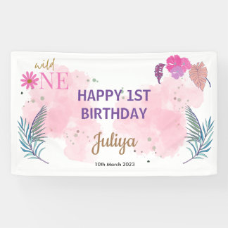 fille rose 1er anniversaire Bannière