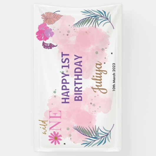 fille rose 1er anniversaire Bannière (Vertical)