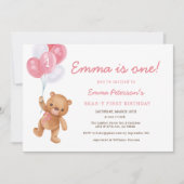 Fille rose Bearly First Birthday Invitation (Devant)