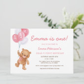 Fille rose Bearly First Birthday Invitation (Debout devant)