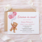 Fille rose Bearly First Birthday Invitation