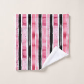 Fille rose blanc rayures noires (Gant de toilette)