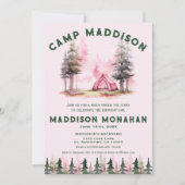 Fille Rose Camping Invitation Anniversaire (Devant)