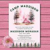 Fille Rose Camping Invitation Anniversaire