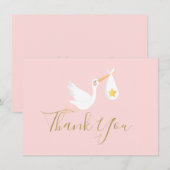 Fille Rose Cigogne Étoile Dorée Script Merci (Devant / Derrière)