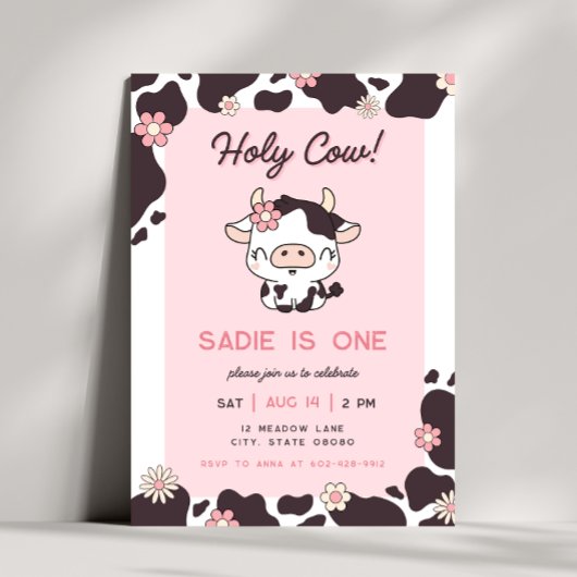 Fille rose de la vache Sainte Invitation d'anniver