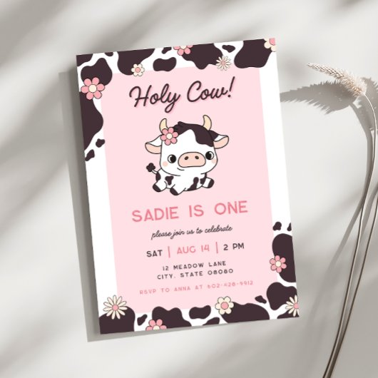 Fille rose de la vache Sainte Invitation d'anniver