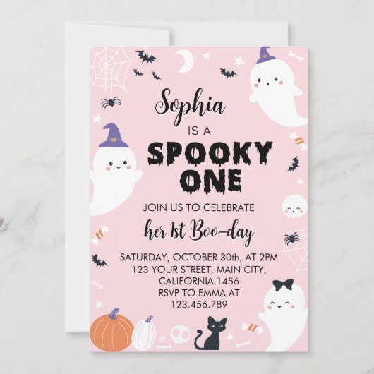 Fille rose Éffrayant Un Fantôme Invitation d'anniv (Devant)