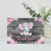 Fille rose Eléphant Carte de remerciements Floral (Debout devant)