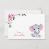 Fille rose Eléphant Carte de remerciements Floral (Dos)