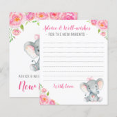 Fille Rose Eléphant Douche Nouveaux Parents Cartes (Devant / Derrière)