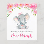Fille Rose Eléphant Douche Nouveaux Parents Cartes (Dos)