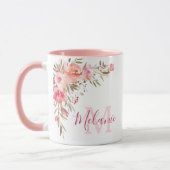 Fille rose et corail Roses nom Monogram Mug (Gauche)